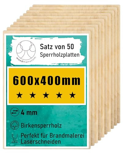 woodmanucom Sperrholzplatte 50x 4mm 600mm x 400mm Platten Aus Birkensperrholz Birkensperrholz Dünne Holz Zuschnitte Bastelholz Platte Sperrholz Holzplatte Laser Basteln Modellbau Holz Deko