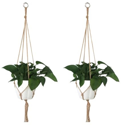 WenTigDY 2er Set Makramee Blumenampel 122cm Baumwollseil Hängeampel Hängetopf Boho Deko Baumwollseil Hängeampel Blumentopf für Innen, Garten, Wohnzimmer，Außen, Balkon, Fenster, Balkone Wanddekoration