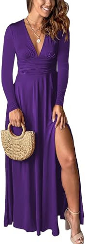 Tomwell Vestiti da Donna Cerimonia Scollo a V Senza Maniche Abito da Damigella Lunga Vestito da Cocktail con Spacco Elegante Abito da Sera D Viola M