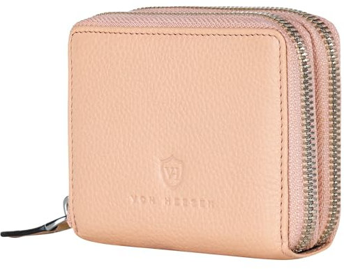 VON HEESEN Leder Geldbörse mit RFID-Blocker - Portemonnaie für Damen & Herren aus echtem Leder - Wallet mit Münzfach - Geldbeutel für Frauen und Männer in Rose