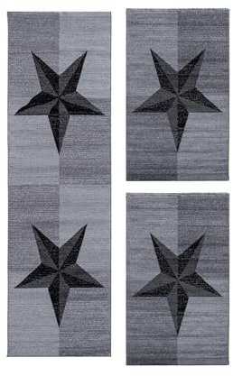 Carpetsale24 Bettumrandung Schlafzimmer 3 teilig Kurzflor Teppich Grau Bettvorleger Schlafzimmer Bettset: 2 St. 80x150 cm | 1 St. 80x300 cm - Flauschiger Teppich Läuferset Weich Moderne Design