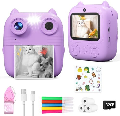 GGIE Kids Camera Instant Print, 1080P HD Video and Selfie Kids Camera for Girls Boys, Instant Camera for Kids with 32GB SD Card and Printing Paper, Best Gift for 3 4 5 6 7 8 9+ Years Old Girls Boys