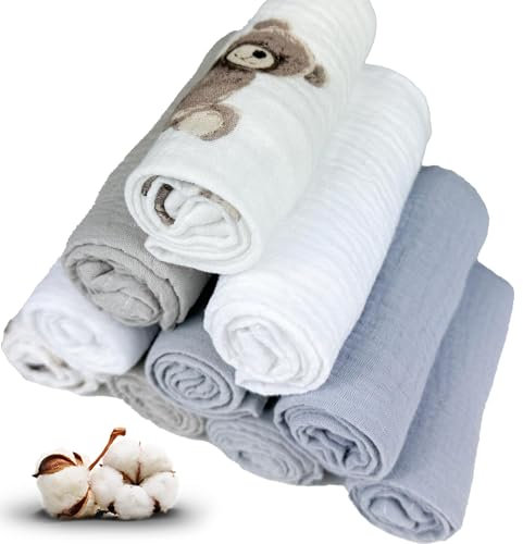 PLUMERI 10er 30x30cm Satz Pastellfarben Musselin Baumwolle Spucktücher Mulltücher Saugstark Waschlappe Stoffwindeln Mullwindeln