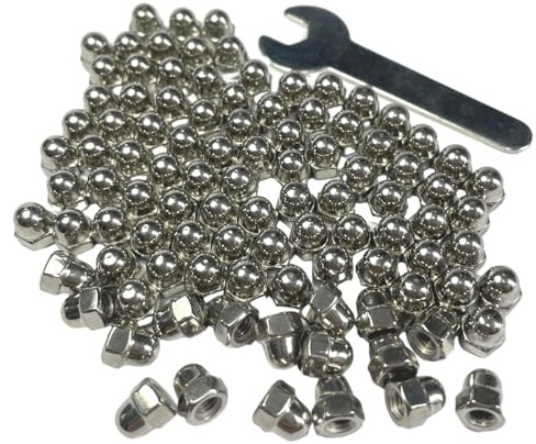 ZDingTech 100pcs M4-0.7 Acorn Cap Nuts,M4-0.7 Cap Nuts,Acorn Hex Cap Dome Head Nuts,Dome Nuts,304 Stainless Steel Acorn Nuts,Hardware Nuts,18-8,Bright Finish with Open End Wrench, Silver