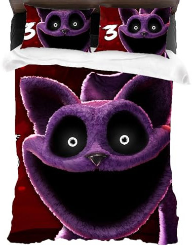 XYOK CatNap Bettwäsche Horrorspiel Bettbezug + 2 Kissenbezug,Huggy Kinder Mikrofaser Bettwäsche-Sets Mit Reißverschluss Steppdeckenbezug (CatNap1, Single 135x200)