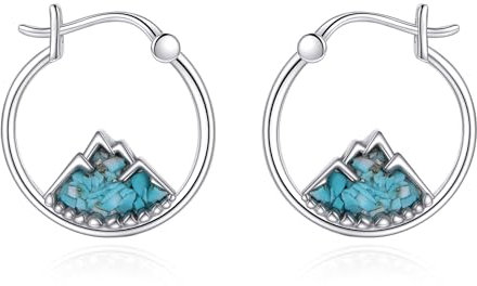 POPLYKE Berg Ohrringe für Frauen Sterling Silber Türkis Hoop Ohrringe Berg Türkis Ohrringe Schmuck Geschenk für Mädchen (Berg)
