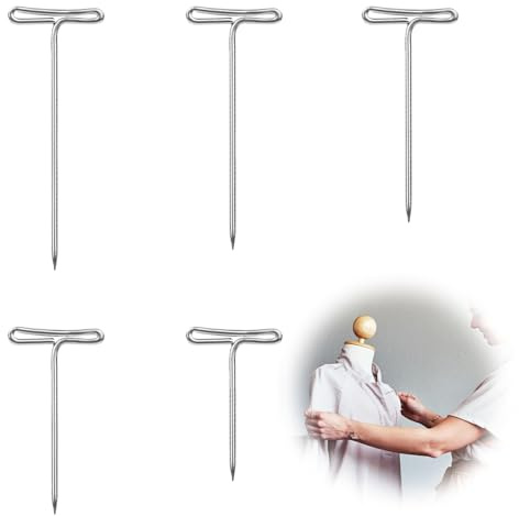 CiShow T-Pin Set, 250 STK T Nadeln für Perückenköpfe, T Spannnadeln, 27,32, 38, 45, 50mm, Stahl, Silber, Versatile, Nadel, T-Nadel