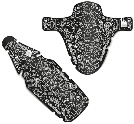 Riesel Design® Set aus 1x schmutz:Fink & 1x Dreck:Spatz Schutzblech Kinderfahrrad ab 16 Zoll/Spritzschutz für Kinder Fahrrad und Rahmenschutzfolie für Jungen & Mädchen - Doodle