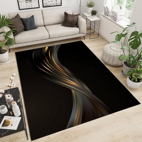 Schwarze Schlichte Goldene Seide Teppich, Wohnzimmer Teppich, Kinderteppich, 3D Druck, Flanell Schlafzimmer Anti-Rutsch Teppich - 200 X 300 Cm - Leicht Zu Reinigendes, Weiches Polyester -4E6D0L5T5I4D4