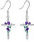 YFN Tulpen Ohrringe für Frauen Silber purpur, violett Tulpen Ohrringe für Mädchen Leverback Hand Ohrringe (cross)