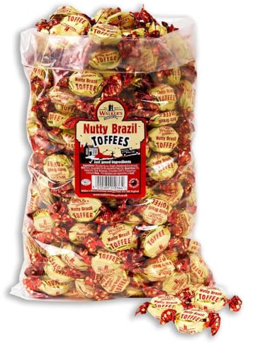 Walkers Nonsuch Nutty Brazil Toffees - 1kg Resealable Gift Pouch - Brazil Nut Toffee - Gluten Free