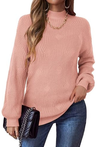Zeagoo Pull en tricot élégant à col roulé pour femme - Pull à manches longues - Pull chaud en tricot épais - Tailles S à XXL, rose clair, M