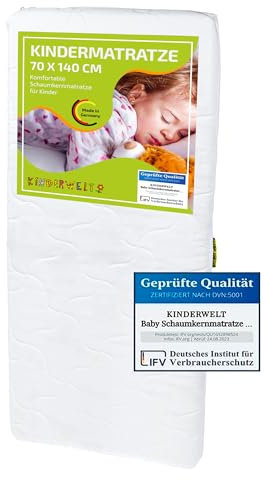KiNDERWELT Babymatratze 140x70x9 cm, Schaumkernmatratze Komfortbezug gesteppt, Matratze für Kinderbett, Schaumstoffmatratze Kinder, Made in Germany