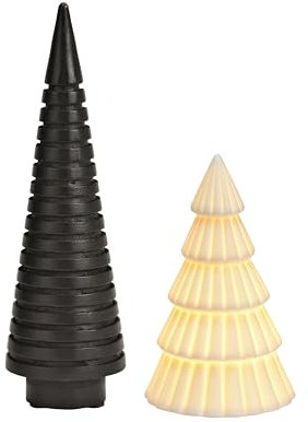 Schmucks HOME Weihnachtsdeko beleuchtet 2X Tannenbaum klein Deko LED schwarz weiß Keramik Holz