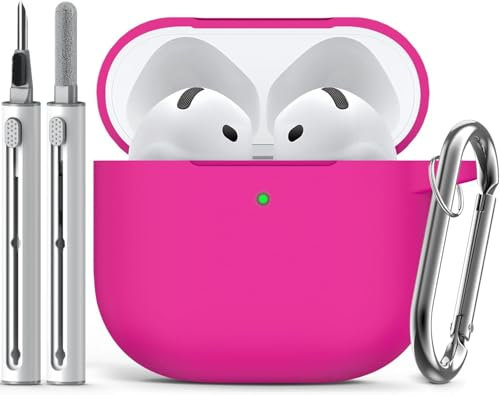 Inesore Compatible with Airpods 4 Cases Cover,Silicone Protective Case for Apple Airpods 4 Active Noise Cancellation, Support Wireless Charging and Front LED Visible, with Cleaner Pen,Rose Pink