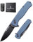 DRACHENADER Einhandmesser Y-M, Klappmesser mit Button Lock, 14C28N Klinge, G10 Griff, Outdoor EDC Taschenmesser mit Gürtelclip, Nylontasche für Camping, Wandern, Klinge Schwarz + Griff Blau