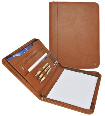 DESQ® Konferenzmappe A4 mit Reißverschluss, Tablet-Tasche, 8 Fächer, Schreibblock inklusive, Braun, Dutch Design