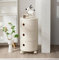 Armoire ronde à 3 niveaux sur roulettes, table d'appoint empilable avec portes coulissantes, table d'appoint roulante avec rangement, table de nuit moderne blanche pour salon, chambre à coucher, sall