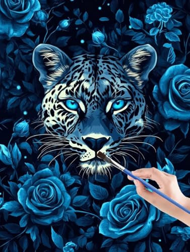 Leopard Malen Nach Zahlen Erwachsene, Paint by Numbers Malen Nach Zahlen, DIY Paint by Numbers Adult Blume mit Pinseln und Acrylfarben Handgemalt Ölgemälde für Home Decor, Ohne Rahmen 70 x 95 cm 1M-Q