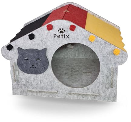Katzenhaus Indoor große Katzen Katzenhöhle XXL 60×40×40 (cm) Katzen Haus höhle zum Schlafen, Spielen und Verstecken, Katzen schlafplatz Petix (German Haus) (Grau, XXL)