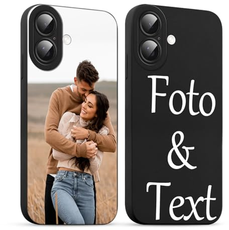 Phoona Personalisierte Handyhülle für iPhone 16 6,1'', Personalisiert Hülle mit Selbst Gestalten Eigenem Foto Text Bild Schutzhülle, Personalisiert Individuelle Stoßfest Case für iPhone 16,Schwarz