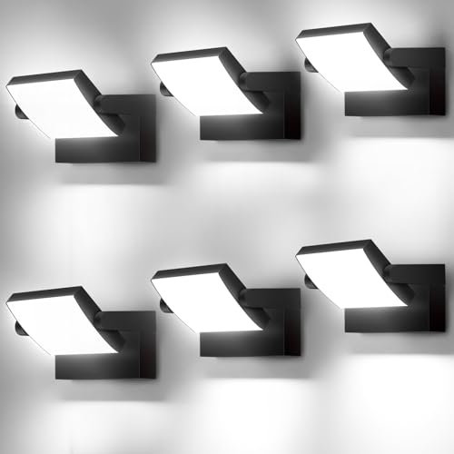 GXXG 6 Stück 40W LED Wandleuchten Aussen/Innen, Wasserdicht IP65 Außenwandleuchten Modern Wandleuchte mit Schwenkbar LED Panel Wandlampe Außen für Garten Eingang, 4000 Lumen, Schwarz, 6000K