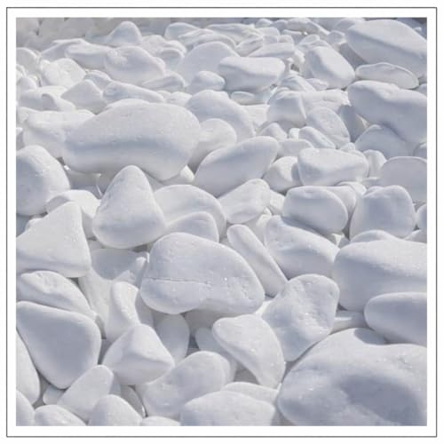 Weiße Kieselsteine 15 kg – Schneeweiße Dekosteine 2–4 cm – Thassos | Für Gartendeko, Wege, Blumentöpfe und Innenbereiche – dekorative Natursteine in schneeweißer Optik
