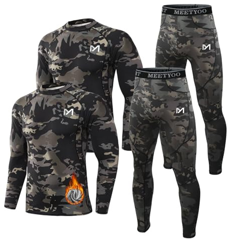 MEETYOO Thermounterwäsche Herren 2Pack, Funktionsunterwäsche Skiunterwäsche Winter Thermowäsche Set Thermo Unterwäsche Warm Weich Atmungsaktiv für Männer Sport