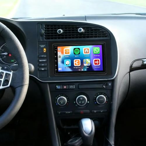 Double Din Car Stereo Radio Compatible for Saab 9-3 93 2007-2011 with Wireless CarPlay & Android Auto 7 Touch Screen Car Radio Audio Receiver GPS Navi with Mirror Link/SWC/FM + Reverse Camera