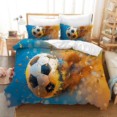 Leleyouzer Set di biancheria da letto a tema calcio per ragazzi, set di copripiumino 3D con motivo calcio per bambini adolescenti, comoda biancheria da letto in microfibra per bambini (Calcio 5, 135×