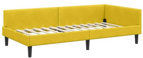 vidaXL Corner Bed Frame Yellow 90 x 200 cm Velvet and Engineered wood, Elegant, Modern Bed Frame, Breathable Material, Durable Structure, Simple Design, Rectangular Bedroom Furniture