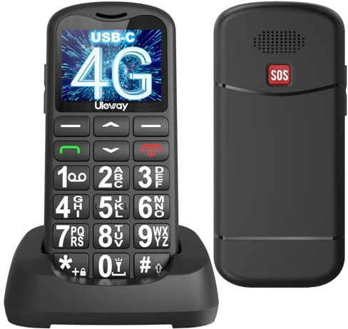 Tosaju 4G Feature Phone Unlocked Senior Mobile Phone Big Button Phone for Elderly Simple Basic Unlocked Sim Free Easy to Use Feature Mobile Phone LCD Display SOS Button 1000 mAh Battery Black