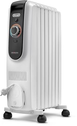 De'Longhi Dragon EasyTronic – Ölheizer für Räume bis 45m³, Elektroheizung mit Sicherheitsthermostat, 6 Rippen, Individuelle Heizung – 12 Temperaturstufen, Tragbar, 1500W, Weiß (TRD50615)