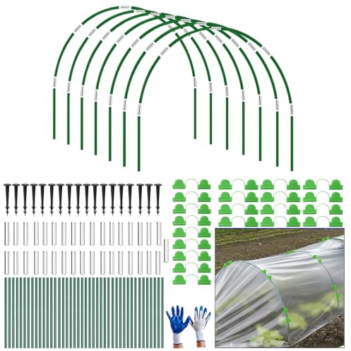 117PCS Garden Hoops for Raised Beds and Netting, Greenhouse Tunnel Arches, Detachable Fiberglass Garden Bed Plant Hoops with 21 Clips, Garden Cloche Stakes Grow Tunnel Support DIY Frame for Outdoor