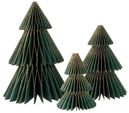 Ideen mit Herz Sapins alvéolés à poser | avec fermeture magnétique | 3 sapins en papier avec bord doré | 10, 15 et 20 cm de haut | Décoration de Noël en papier | Technique alvéolaire