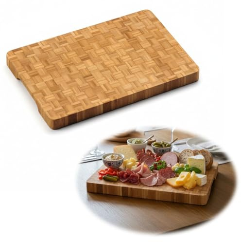 LS-LebenStil XL Profi Holz Schneidebrett 36x24cm Bambus Stirnholz Holzbrett | ideal als Küchenbrett, Tranchierbrett, Servierbrett, Brotscheindebrett, Brotzeitbrett, Vesperbrett, Käsebrett, Hackbrett