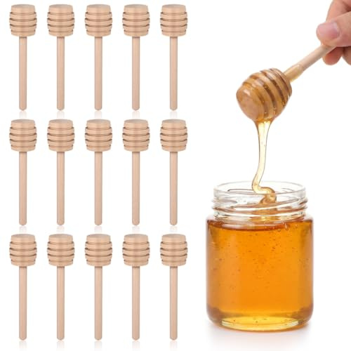 GLEAVI Honigrührstab Holz 48 Stück Mini Waben-Design Für Honig | Mini Waben-Design, Tiefe Rillen, Wiederverwendbar, Für Honig, Marmelade Und Sirup