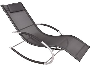 DELUKE Schaukelliege Anika Stahl Schwarz Kunststoff | Sonnenliege Relaxliege Gartenliege