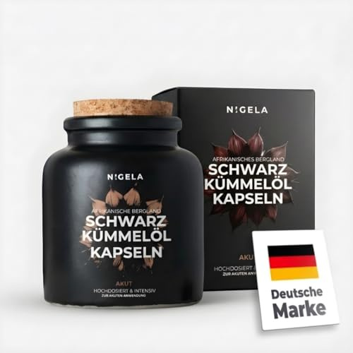 Nigela Schwarzkümmelöl Kapseln AKUT | Mit Nigellin® Extrakt | 180 Stück | Für gezielte Intensivphasen | Hochkonzentriertes, ungefiltertes Schwarzkümmel Öl mit ca. 2300mg Thymochinon pro 100g