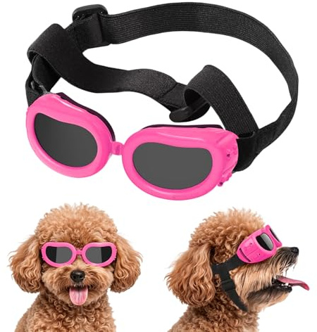 Sonnenbrille für Kleine Hund, Hundebrille Wasserdichter Anti-UV Schutzbrille, UV-Schutz, Winddicht, Beschlagfrei und Wasserdicht, Geeignet für Kleine Hunde und Katzen(Rosa)