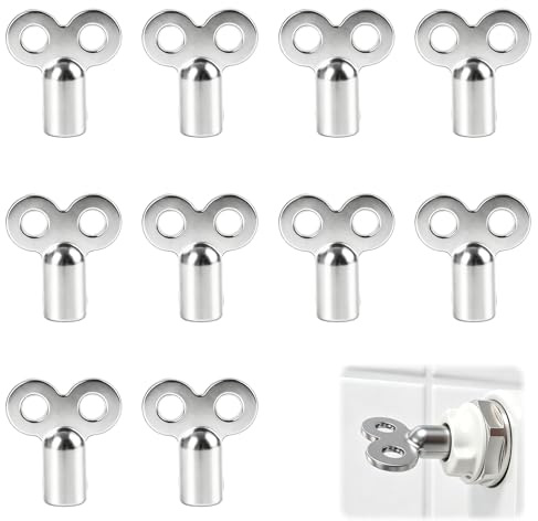 10 Pièces Clé de Purge Radiateur, Clé Purge Chauffage, Clés de Purge pour Radiateur Argentées, Clé de Purge Universelle 5mm pour Radiateurs, Clés de Radiateurs en Alliage de Zinc, Purgeur Facile