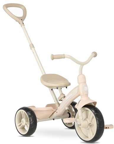 Deryan Wanderer 2 in 1 Laufrad Dreirad, Beige | ab 2 bis 6 Jahre, Kinderdreirad mit Schubstange, Kinderfahrrad mit Pedalen, inkl. Lenkstange