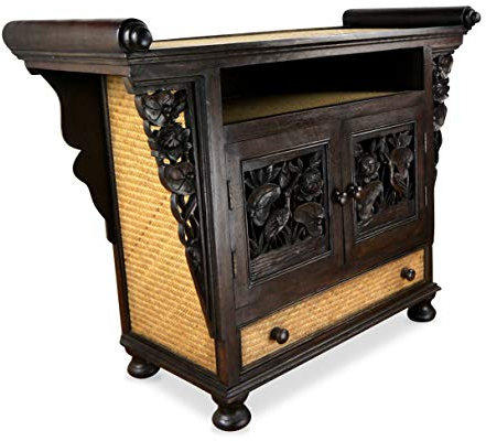 livasia Asiatische Kommode aus Massivholz und Rattan – 110x45x80cm – Handgeschnitztes Sideboard aus aus nachhaltigem Akazienholz, Asiatische Eleganz für Zuhause