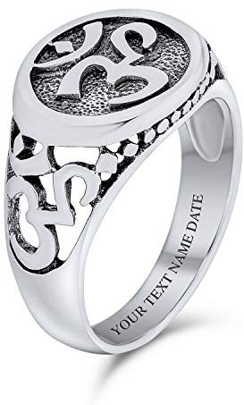 Bling Jewelry Personalisierter Spiritueller Religiöser Yogi Symbol Sanskrit Aum Ohm Om Siegelring Sterlingsilber Individuell Graviert