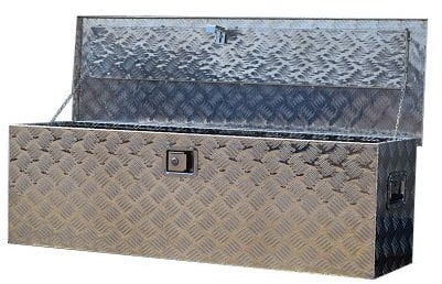 us pro tools LARGE ALUMINIUM CHEQUER PLATE JOB SITE BOX SAFE CHEST TOOL BOX VAN TRUCK