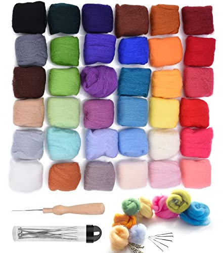 Asiv 36 Farben Filzwolle Märchenwolle Roving filzen Nadelfilzen Starter Set für Nassfilzen und Trockenfilzen DIY Handwerk Deko