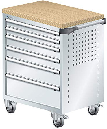 LISTA | Werkstattwagen | mit Multiplex-Holzabdeckung 40 mm | 6 Schubladen | grau