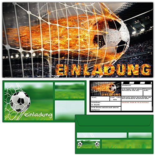 BREITENWERK 12er Set Fußball Einladungskarten inklusive Umschläge zum Kindergeburtstag oder Fussball-Party - Einladungen für Kinder & Erwachsene