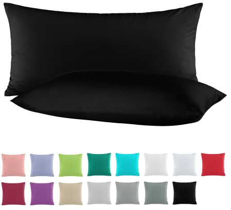 2er Pack Baumwolle Renforcé Kissenbezug, Kissenbezüge, Kissenhüllen 40x80 cm in 15 modernen Farben Schwarz