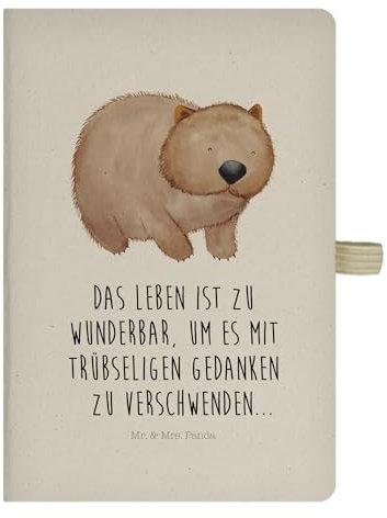 Mr. & Mrs. Panda DIN A4 Baumwoll Notizbuch Wombat - Geschenk, Kladde, Notizblock, Spruch, Notizen, lustige Sprüche, Schreibheft, Gute Laune,
